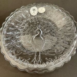 CLEAR GLASS PEACOCK ROUND Trinket Dish By Museum Of Art Metropolitan H3